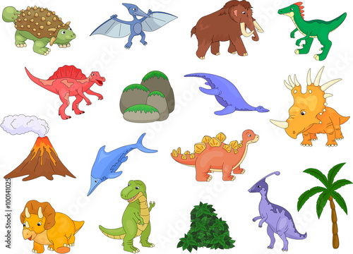 Fototapeta Naklejka Na Ścianę i Meble -  Styracosaurus, spinosaurus, ichthyosaur, tyrannosaur, pterodacty