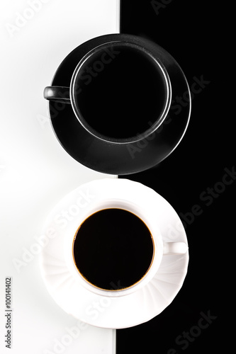 coffee cup on white and black background