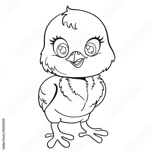Cute yellow cartoon baby chicken isolated on a white background