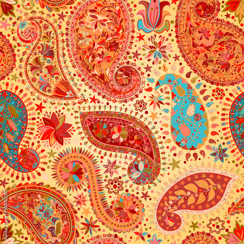 Vintage floral motif ethnic seamless background.