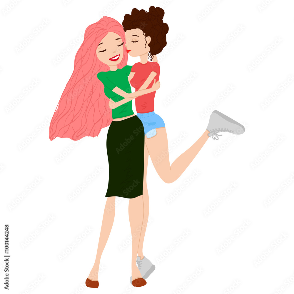 Two Gay Girls Baing Happy, Hugging and Kissing Two Gay Girls Baing Happy, Hugging and Kissing