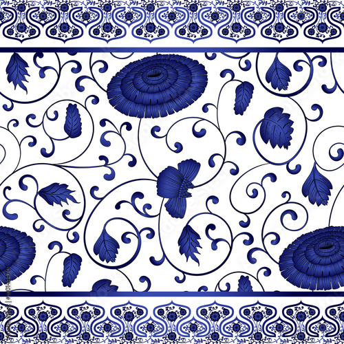 Fototapeta Naklejka Na Ścianę i Meble -  Seamless pattern with chinese ornament chrysanthemum