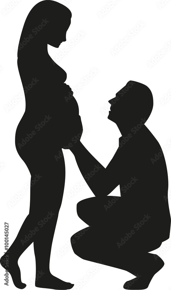 Silhouette of pregnang woman with father