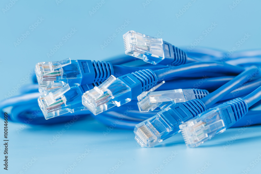 blue computer ethernet cable on blue background blue computer ethernet cable on blue background