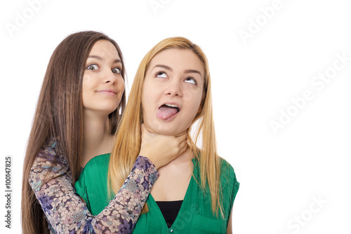 Foto Portrait of two funny teenage girls