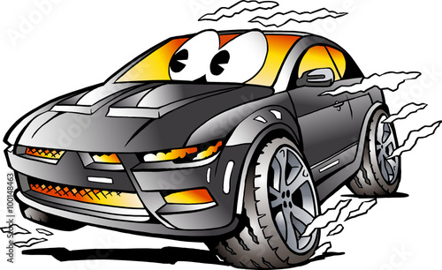 Vector Cartoon illustration of a grey Sports Car Mascot racing in full speed