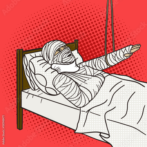 Man with full body orthopedic cast pop art vector