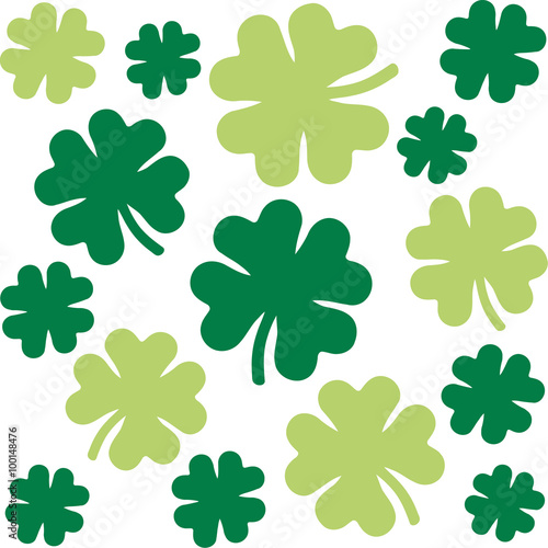 Shamrock pattern with four-leaf clovers in two green colors