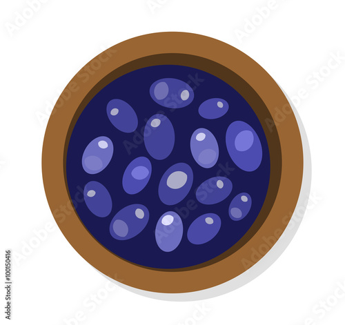 Black olives in plate isolated on white backround vector illustration