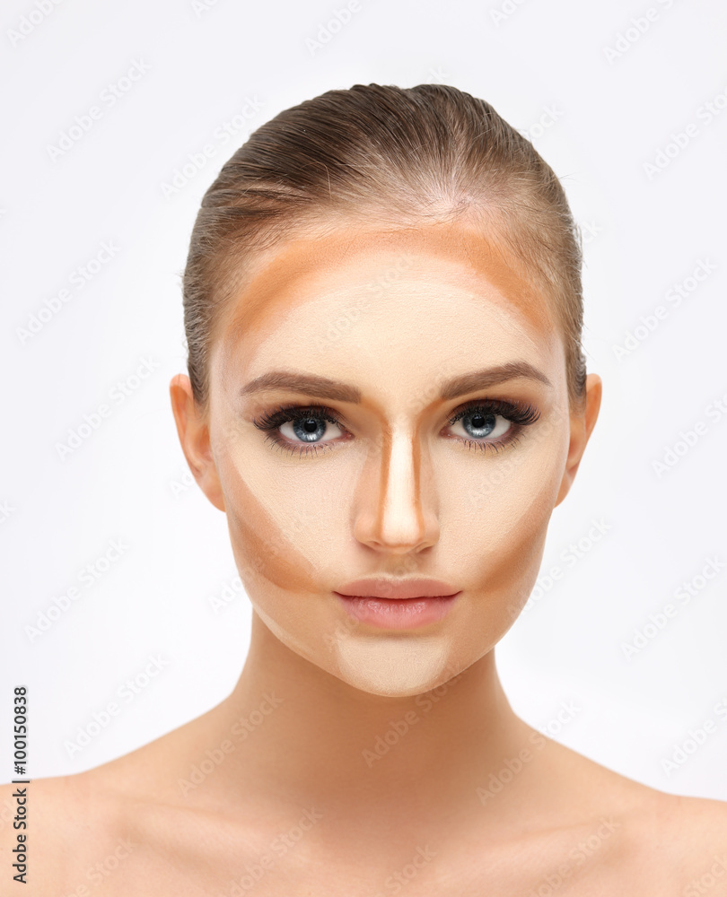 Contouring.Make up woman face. Contour and highlight makeup. foto de Stock  | Adobe Stock
