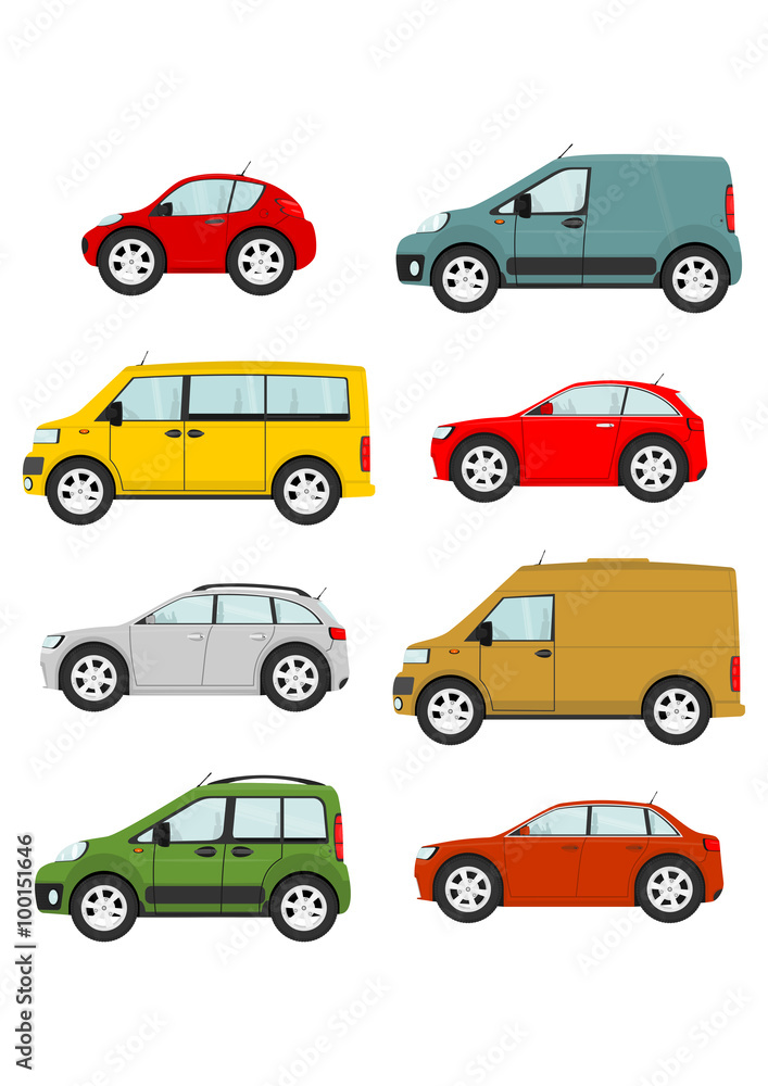 Set of cartoon cars on a white background. Vector