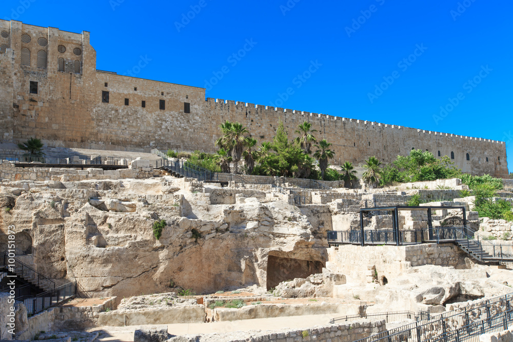 Ancient ruins in the center of Jerusalem, Israel