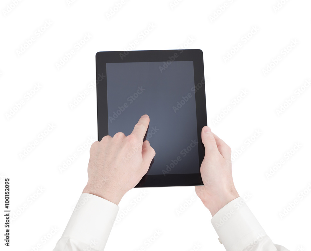 female hands holding a tablet touch computer gadget with isolate female hands holding a tablet touch computer gadget with isolate