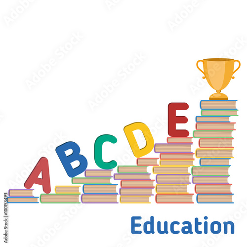 Background with colorful letters and pile of books.