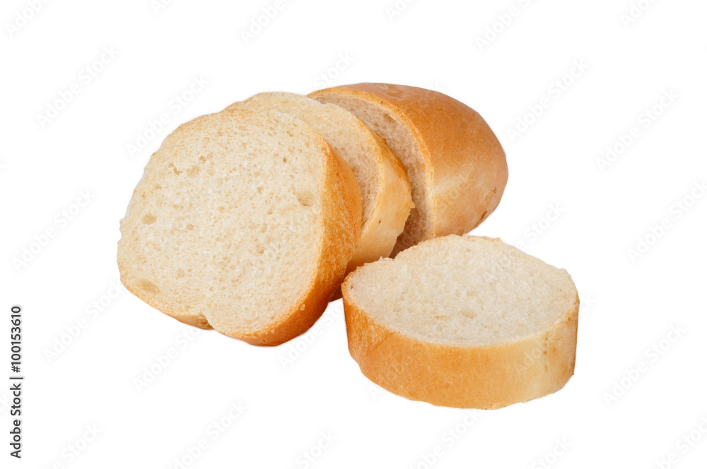 french baguette slices, isolated on white background