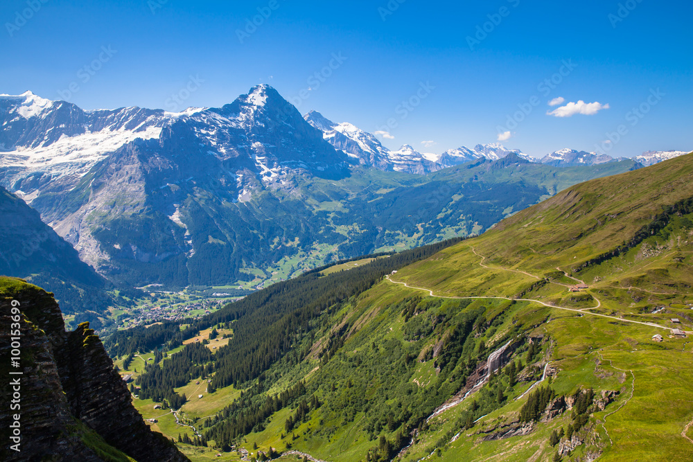 Stunning view of Eiger North face and  Bernese Alps