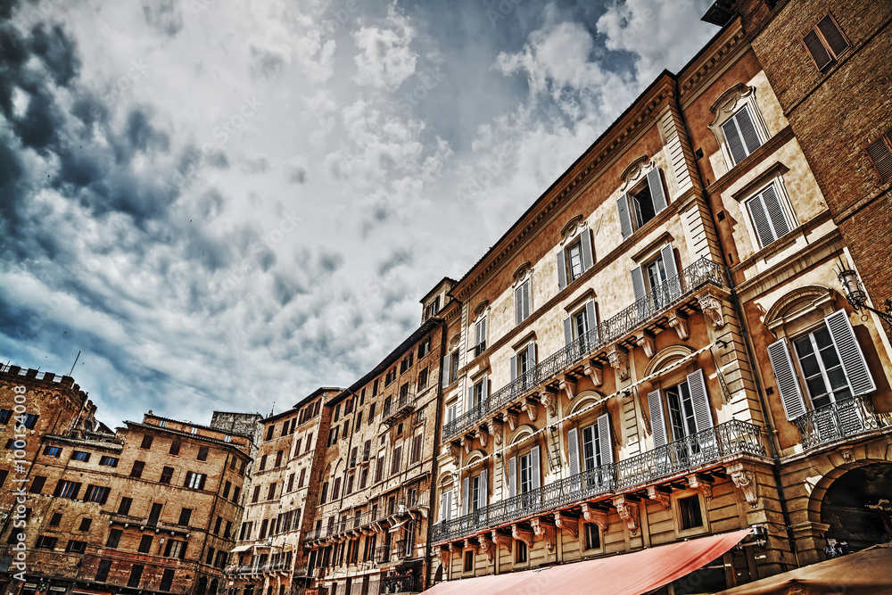 historic buildings in Piazza del Campo in Siena