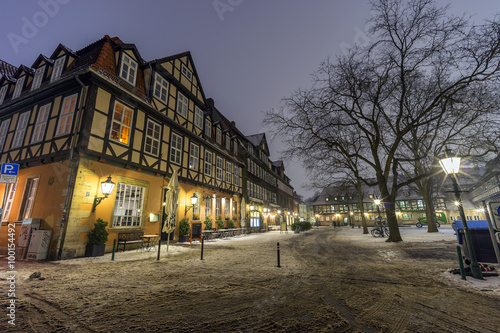 Street view of old town of Hannover at winter night.