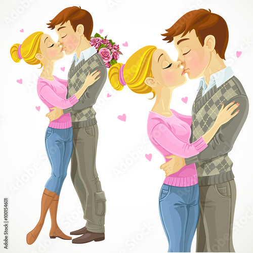 young couple kissing isolated on white background