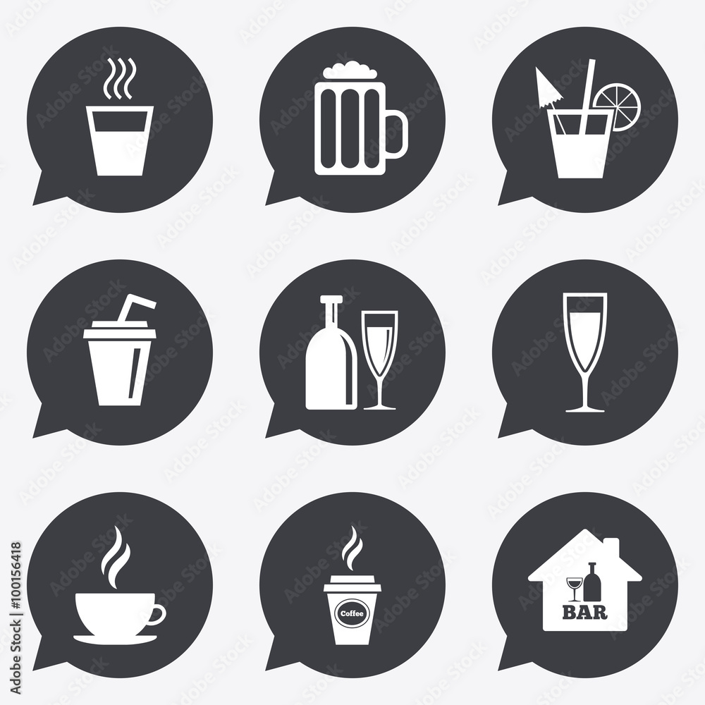 Cocktail, beer icons. Coffee and tea drinks. Cocktail, beer icons. Coffee and tea drinks.