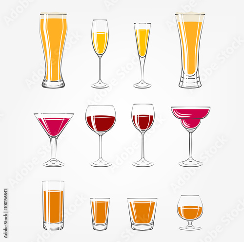 various glasses on black background. glasses for cocktails, wine