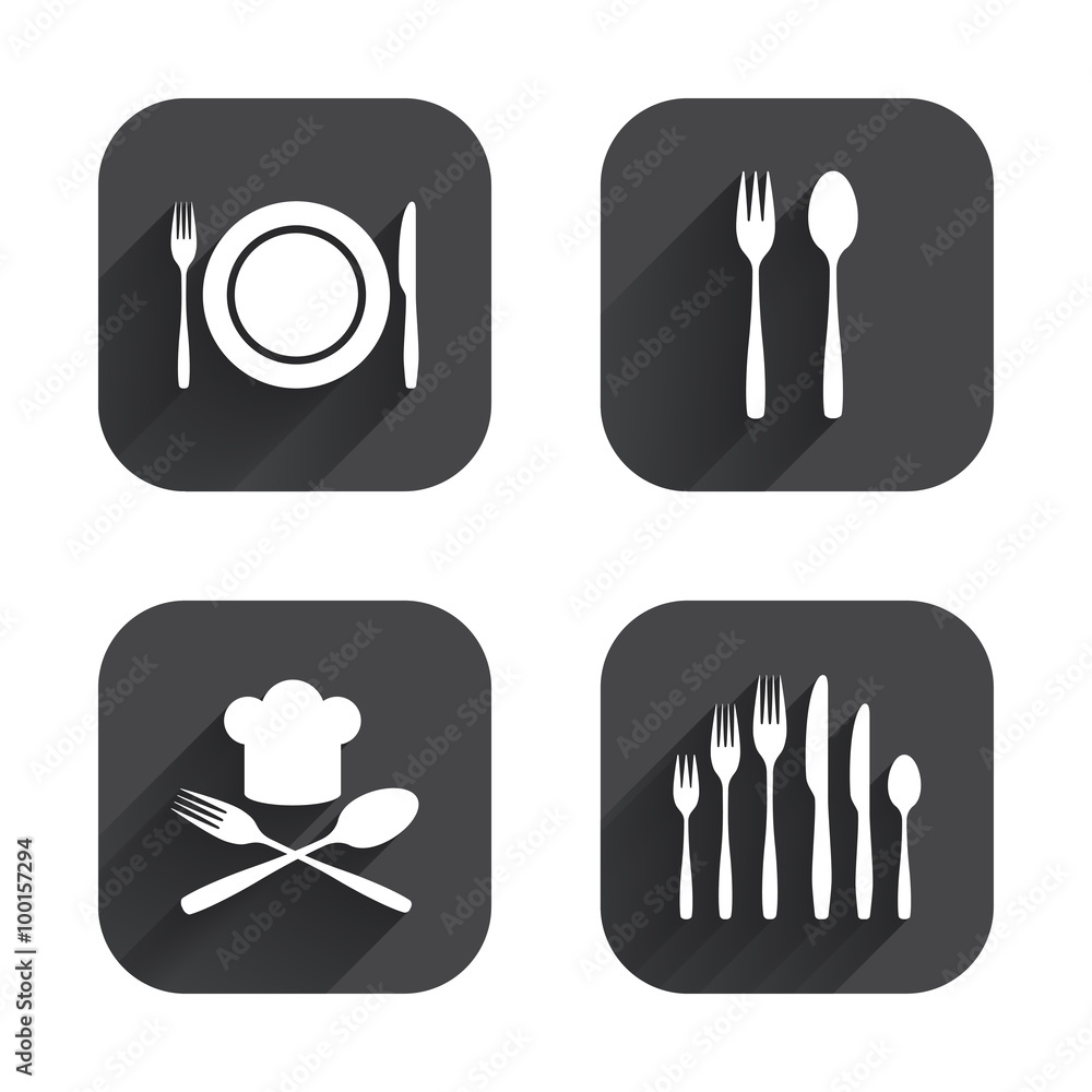 Plate dish with forks and knifes icon. Chief hat