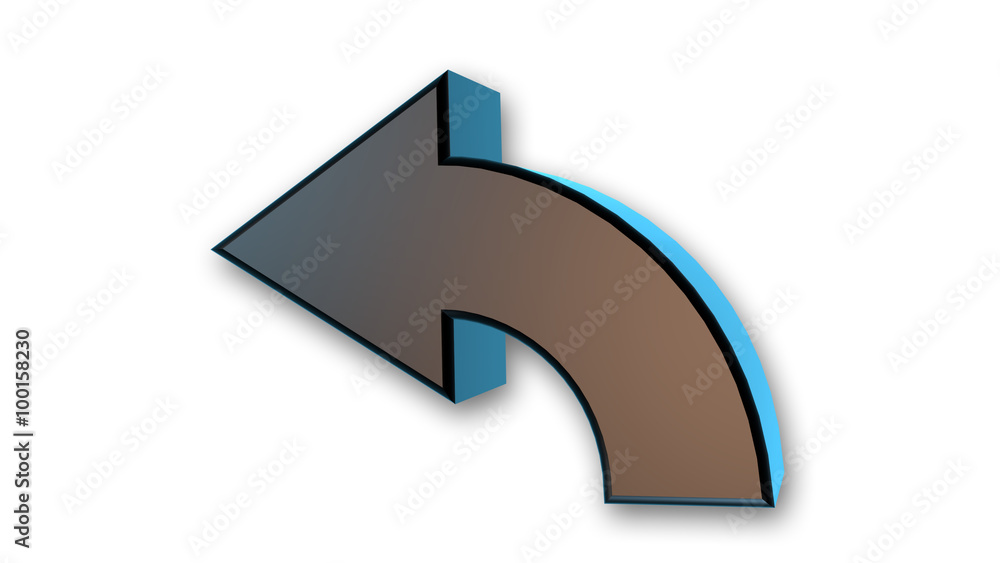 Fototapeta premium Up and left arrow, black metallic three-dimensional sign isolated on white background