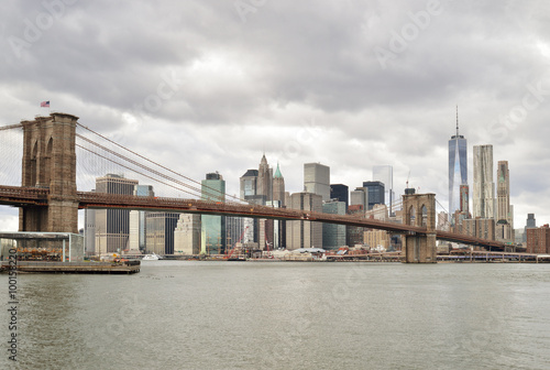 Manhattan skyline with Brooklyn Bridge. © mshch