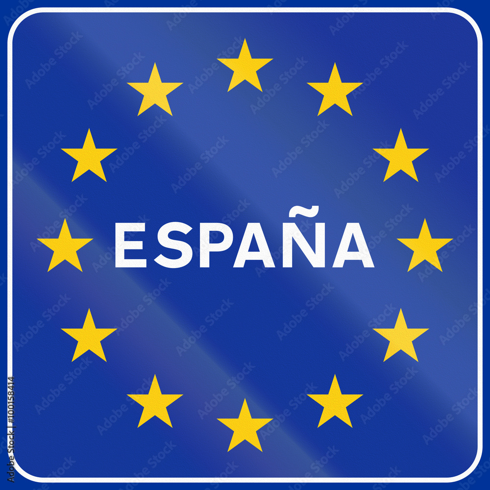 Road sign used in Spain - Entrance to Spain. The word means Spain in Spanish Road sign used in Spain - Entrance to Spain. The word means Spain in Spanish