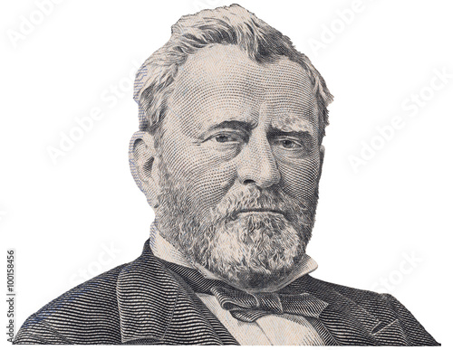 Ulysses grant us president face on fifty dollar bill macro isolated, united states money closeup