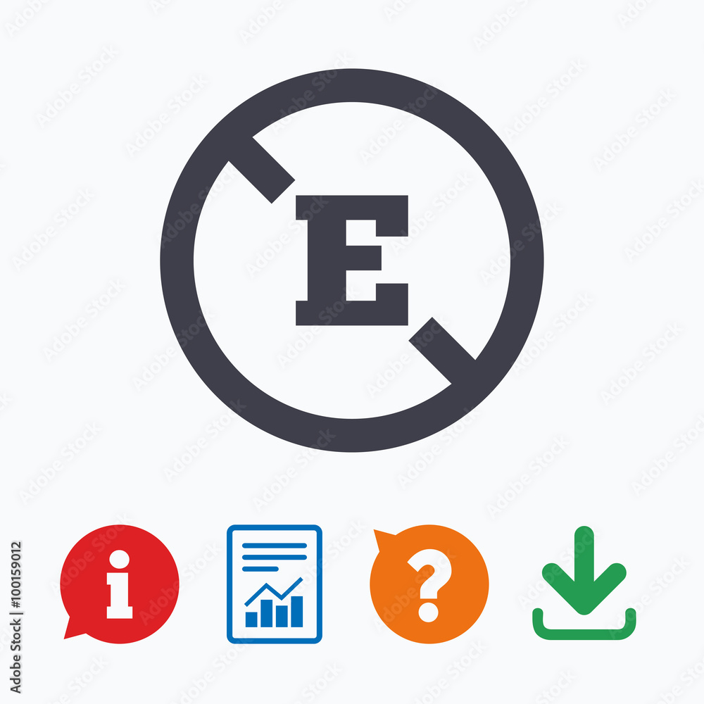 Food additive sign icon. Without E symbol. Food additive sign icon. Without E symbol.