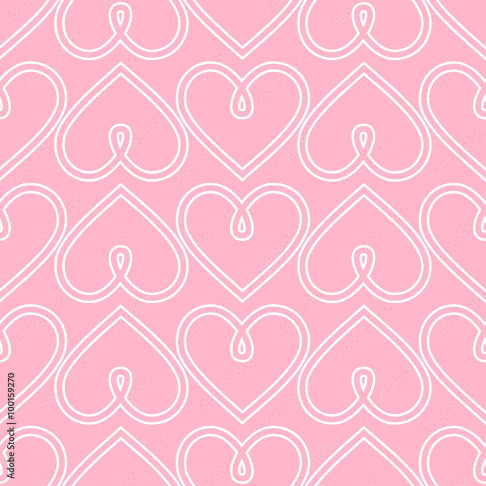 Happy Valentine's Day background. Pink seamless vector heart pattern. Abstract loop heart background.