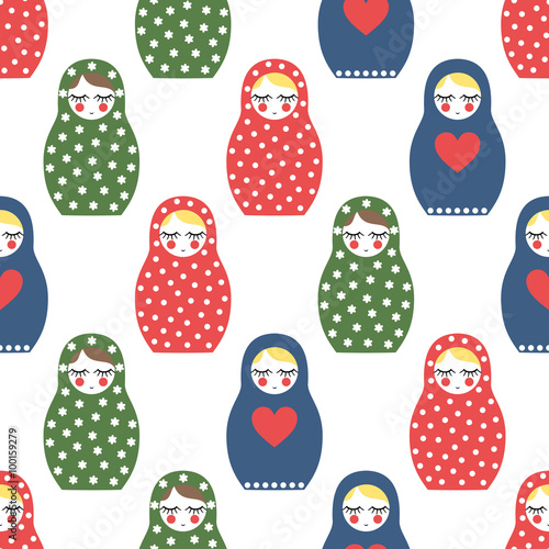 Nested doll seamless pattern. Cute wooden Russian doll - Matrioshka. Colorful Nested doll Matrioshka illustration