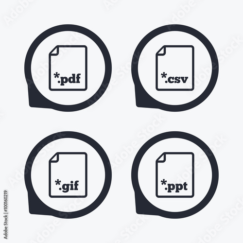 Document signs. File extensions symbols.