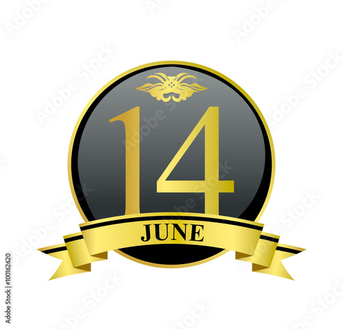 14 june golden calendar circle with ribbon