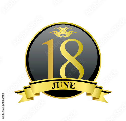 18 june golden calendar circle with ribbon