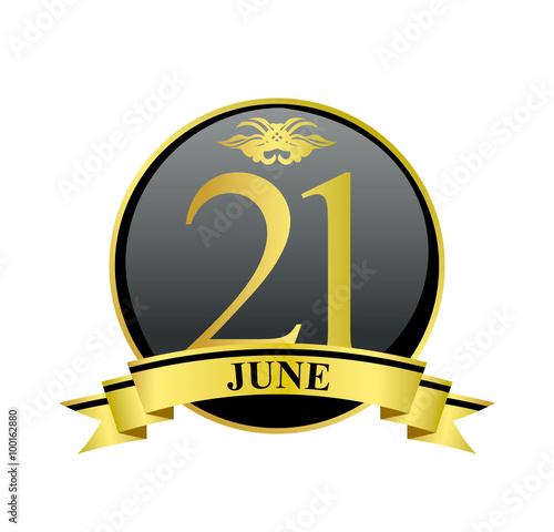 21 june golden calendar circle with ribbon