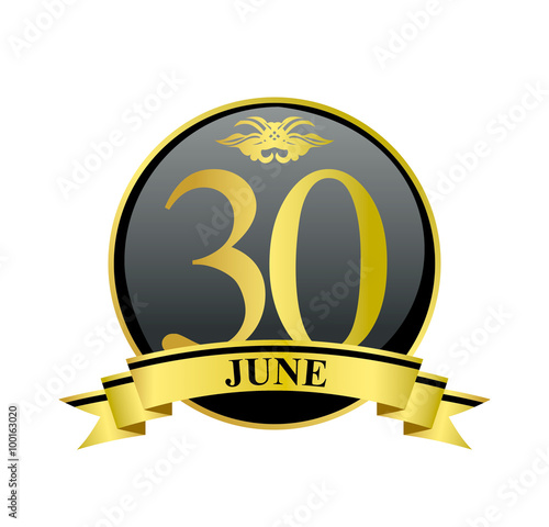 30 june golden calendar circle with ribbon