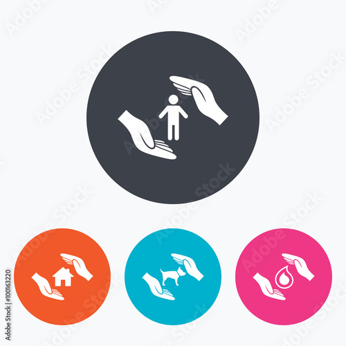 Hands insurance icons. Human life-assurance sign