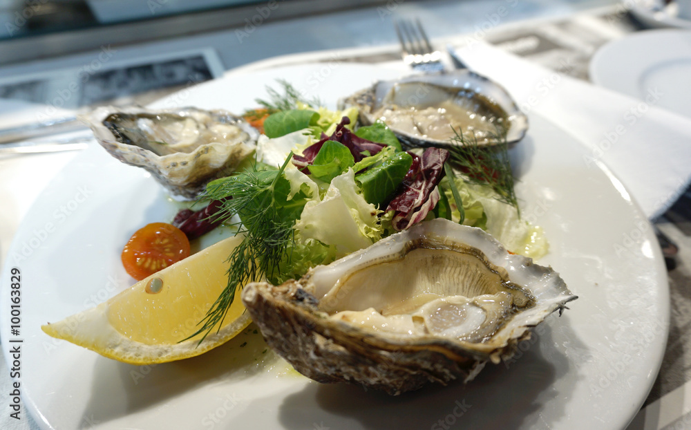 fresh oysters serving with salad fresh oysters serving with salad
