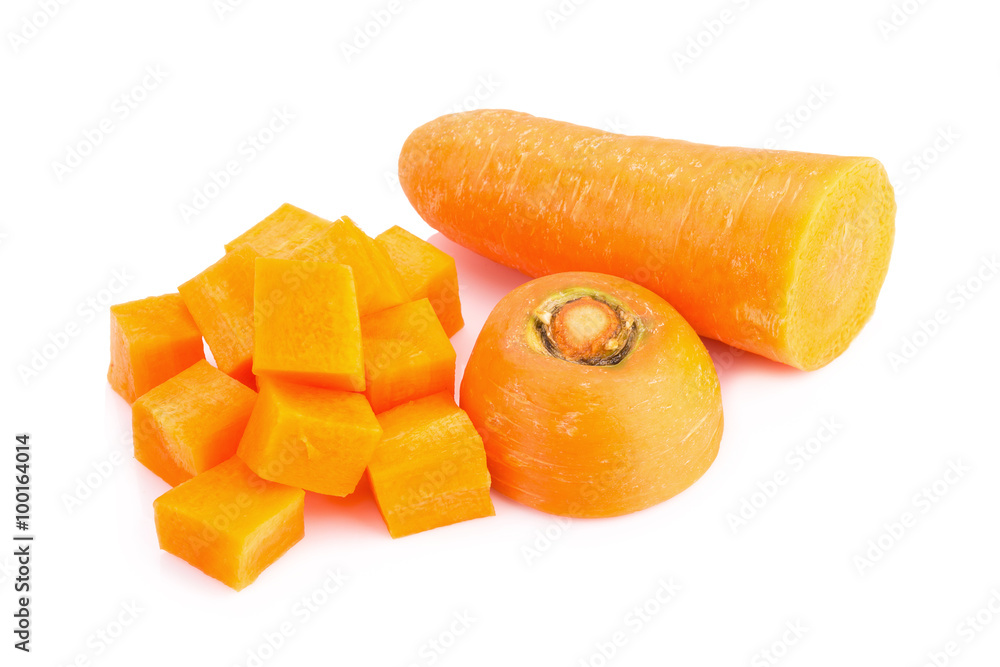 Diced carrots on white background Diced carrots on white background