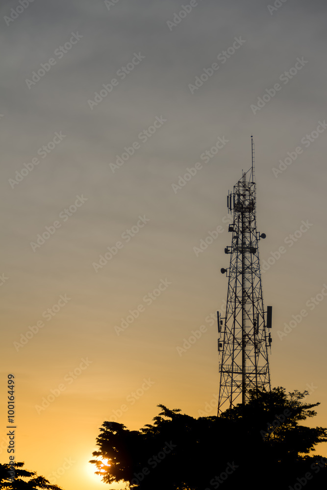 elecommunications GSM towers with Twilight sky background