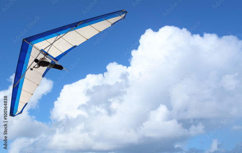 Hang Glider – Hang Glider flying through the sky white puffy clouds  Stock-Foto | Adobe Stock