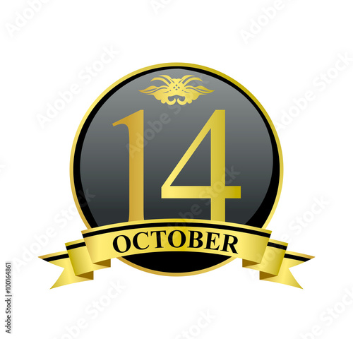 14 october golden calendar circle with ribbon