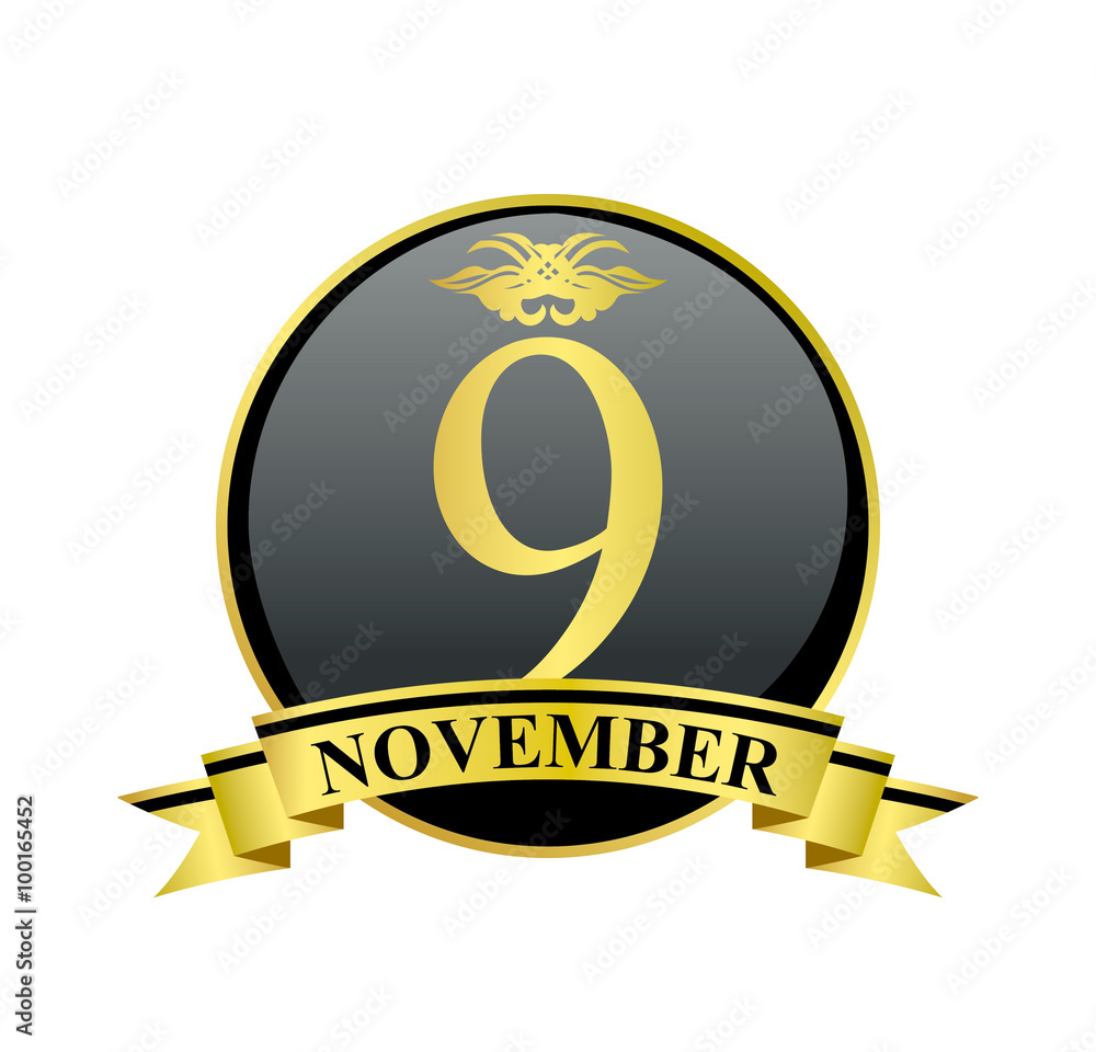 9 november golden calendar circle with ribbon 9 november golden calendar circle with ribbon