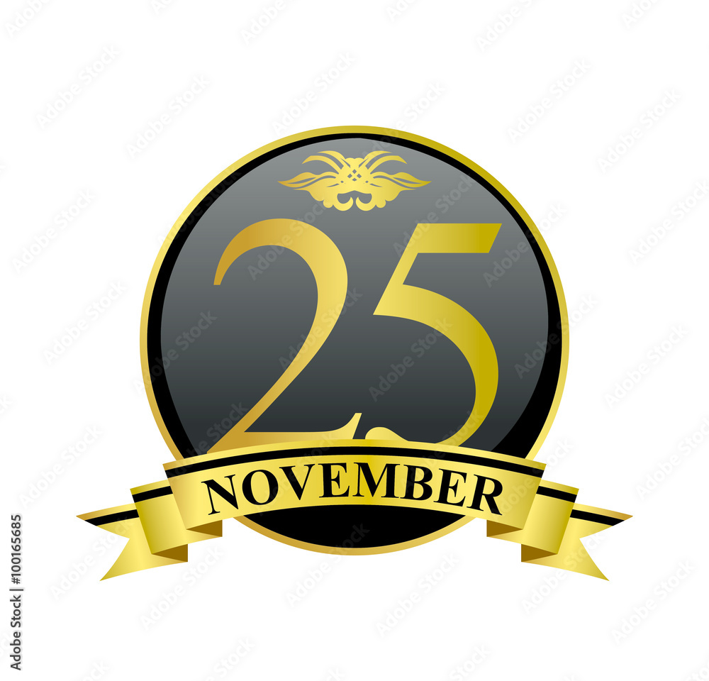 25 november golden calendar circle with ribbon 25 november golden calendar circle with ribbon