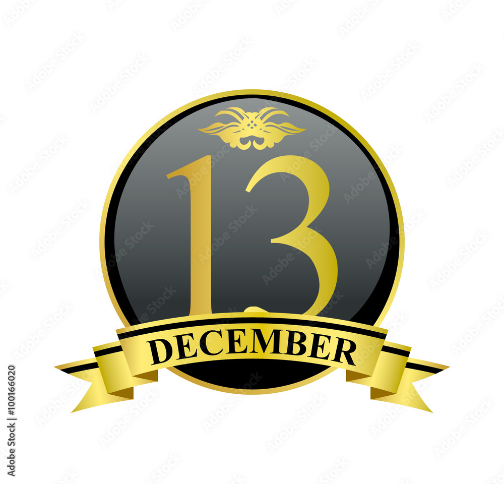 13 december golden calendar circle with ribbon 13 december golden calendar circle with ribbon