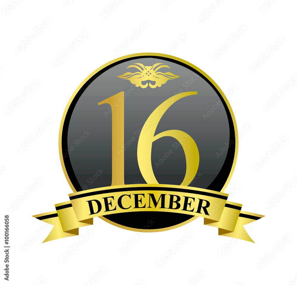16 december golden calendar circle with ribbon 16 december golden calendar circle with ribbon