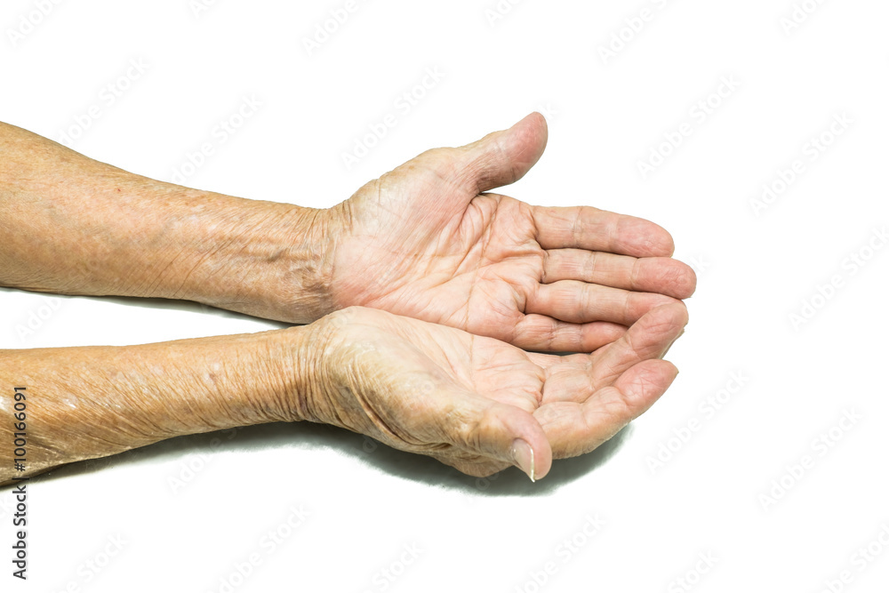 Fototapeta premium Asian Senior woman's hand isolated on white background