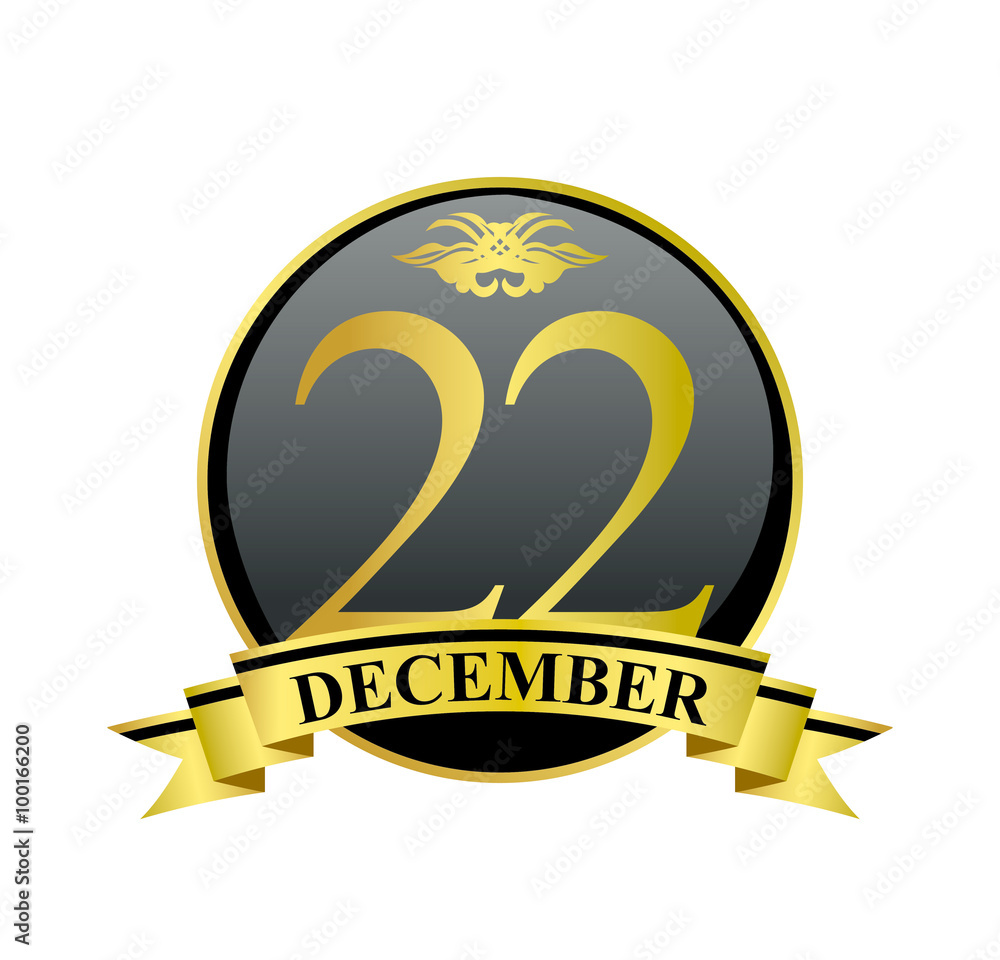 22 december golden calendar circle with ribbon 22 december golden calendar circle with ribbon